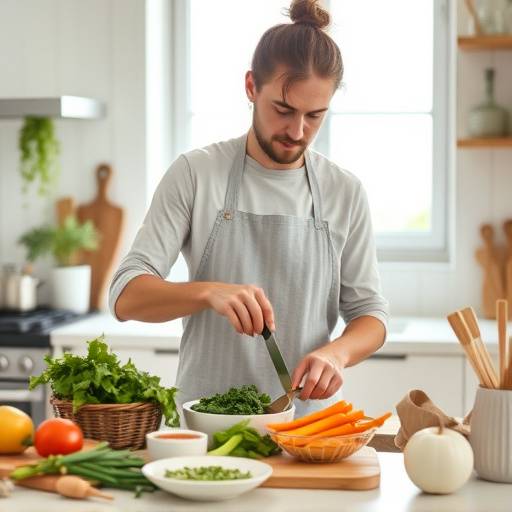 A person preparing a healthy meal in a kitchen