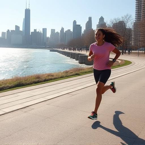 Person running along the Chicago Lakefront Trail, enjoying a cardio workout