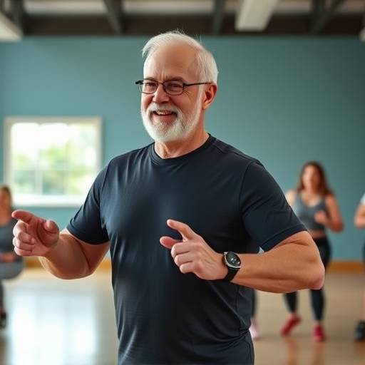 Robert Wilson, a senior man, participating in a gentle exercise class at Vitality Hub, testimonial of the benefits of their senior fitness program.